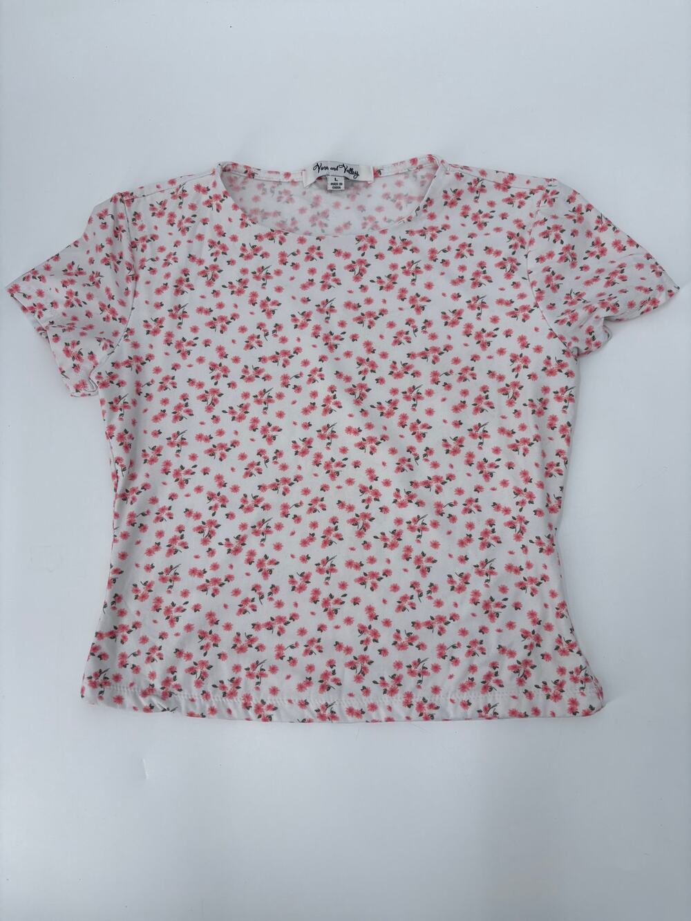 Vine & Valley Girls Pink Floral Short Sleeve T- Shirt Crew Neck Large